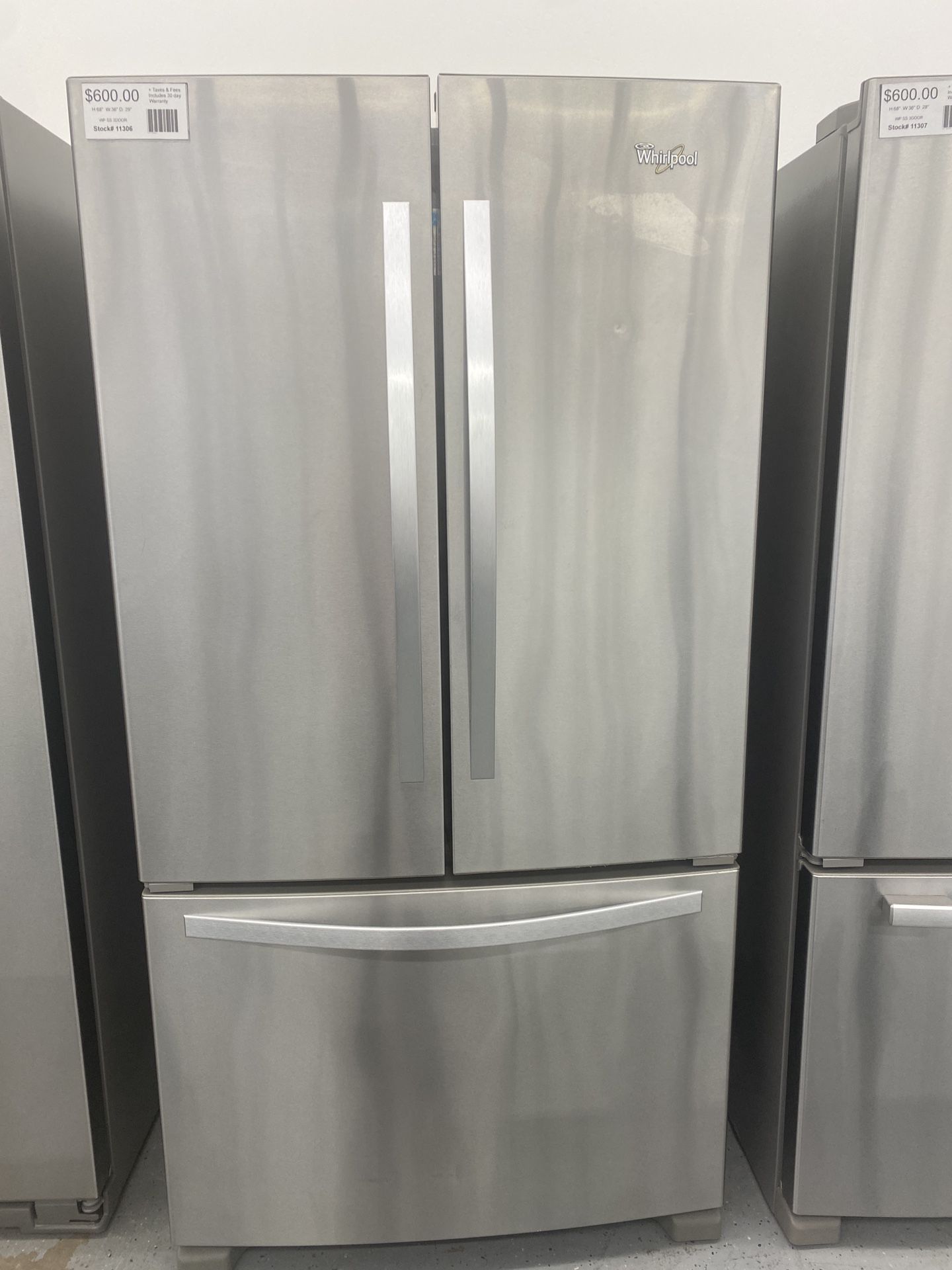 Stainless Steel Whirlpool French Door Refrigerator with Freezer Drawer