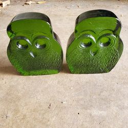 Vintage Glass Owl Bookends