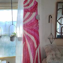 Pink & White Sequined Gown