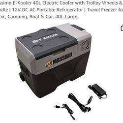 Massimo E-Kooler 40L Electric Cooler with Trolley Wheels & Handle | 12V DC AC Portable Refrigerator | Travel Freezer for Picnic, Camping, Boat & Car, 