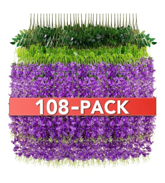 108 Purple Wisteria Hanging Flowers,Fake Hanging Flowers,Wisteria artificiales Garland for Home Wedding Arch Floral Party Garden