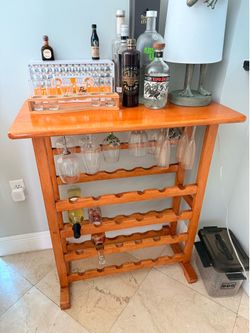 Apartment Sale Solid Wood Wine Bar Console with Bottle Rack & Hanging Stemware Storage