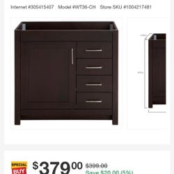 Westcourt 36 in. W x 21 in. D x 34 in. H Bath Vanity Cabinet Only in Chocolate
