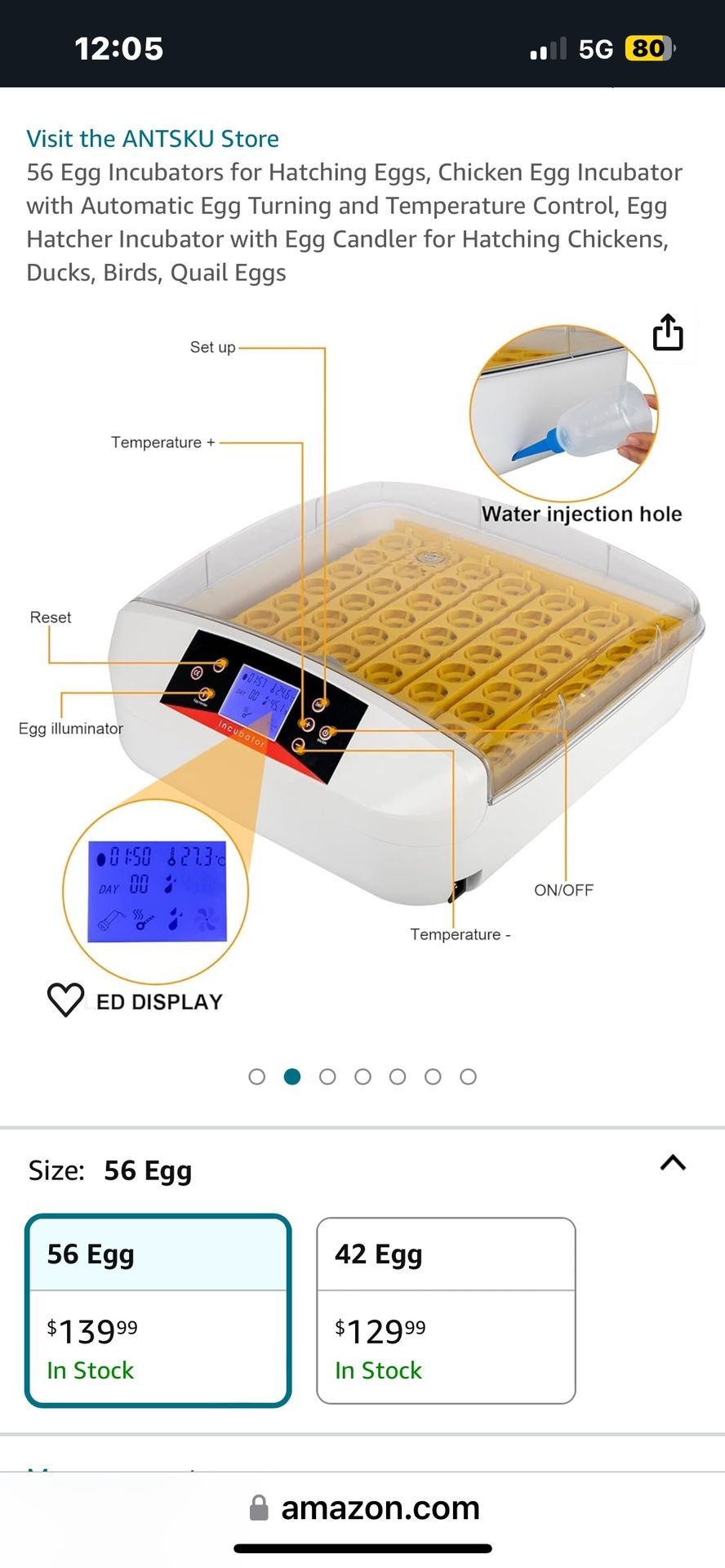 56 Egg Incubators for Hatching Eggs, Chicken Egg Incubator with Automatic Egg Turning and Temperature Control, Egg Hatcher Incubator with Egg Candler 