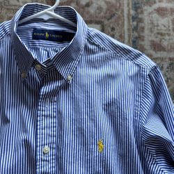 Ralph Lauren blue and white striped button-up shirt