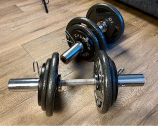 Set of Olympic Adjustable Dumbbells with NEW Cast Iron plates CAP: 10s, 5s and 2.5s total: 90 lbs.