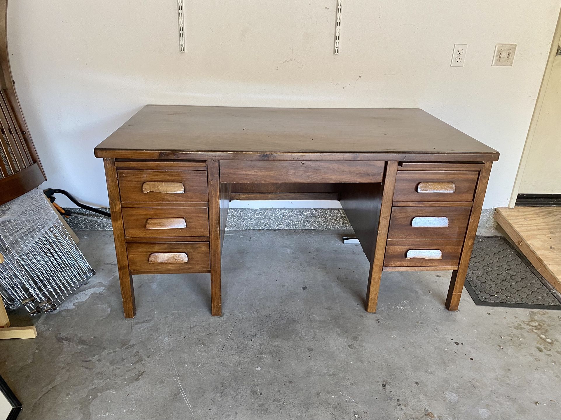 Mid-Century Modern Wooden Office Desk 