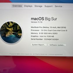(#6) Apple 13” MacBook Pro "Core i5" 2.6 Mid-2014 8 RAM, 128 GB