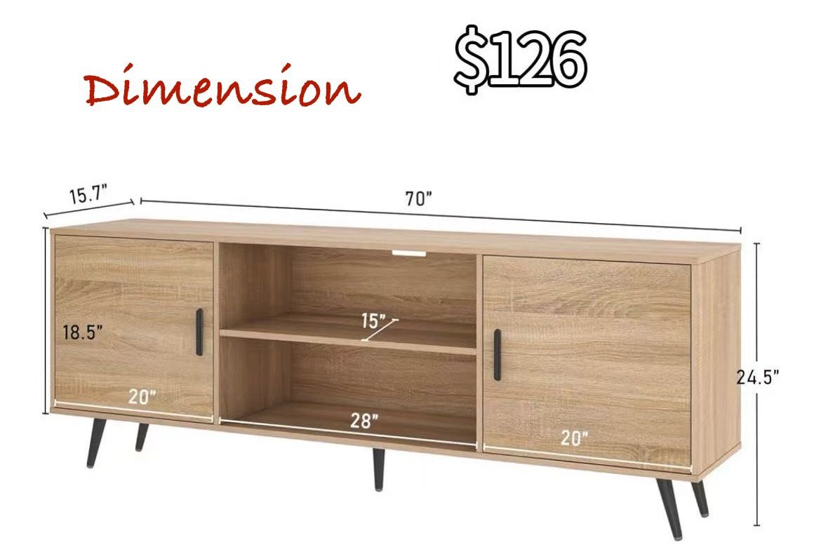 ✌️Modern TV Stand - 70" for 75" TV, Wood with Storage, Entertainment Center for Living Room & Bedroom, Media Console, Oak