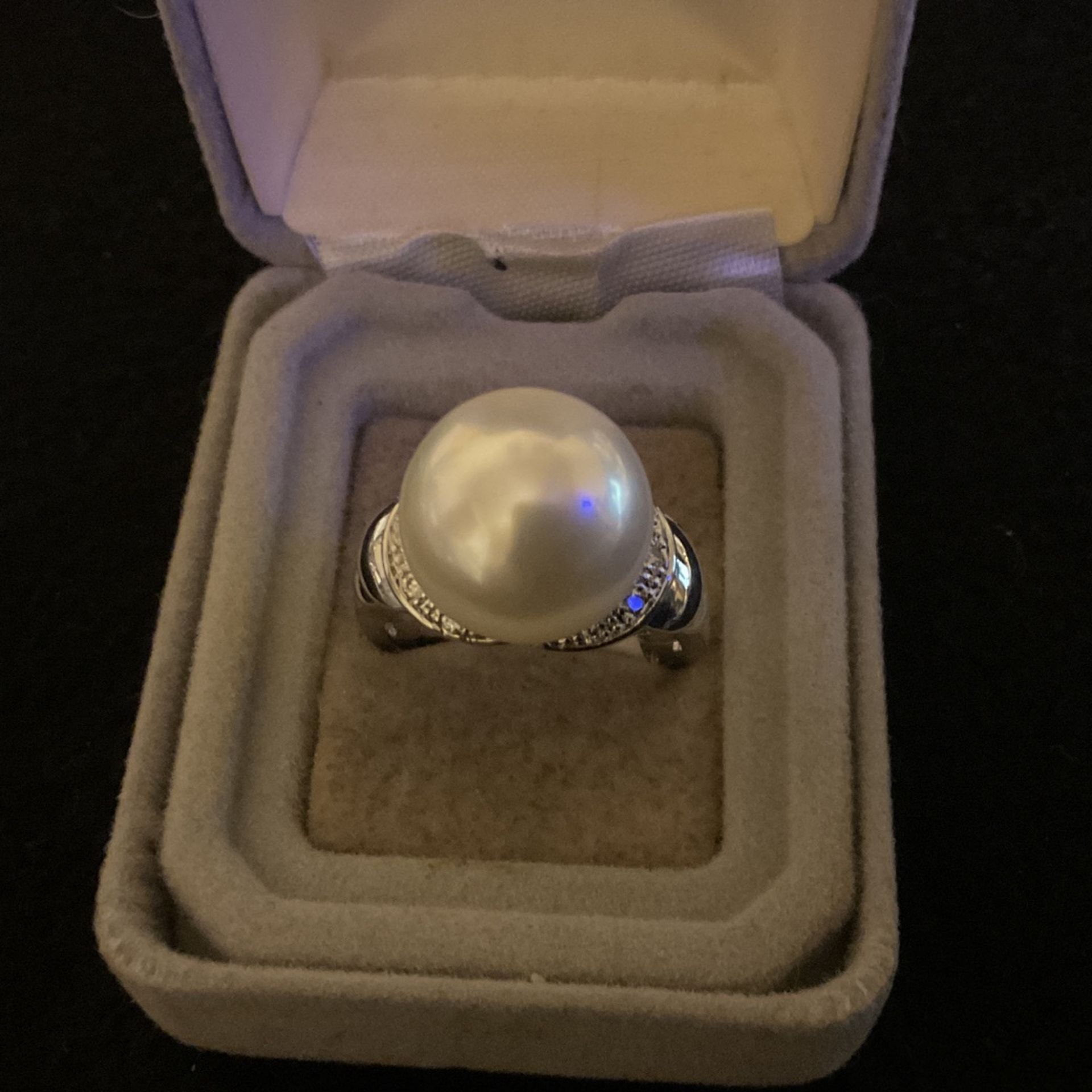 Sterling Silver Pearl Ring With Sparkly Cubic Zirconia,Size 9