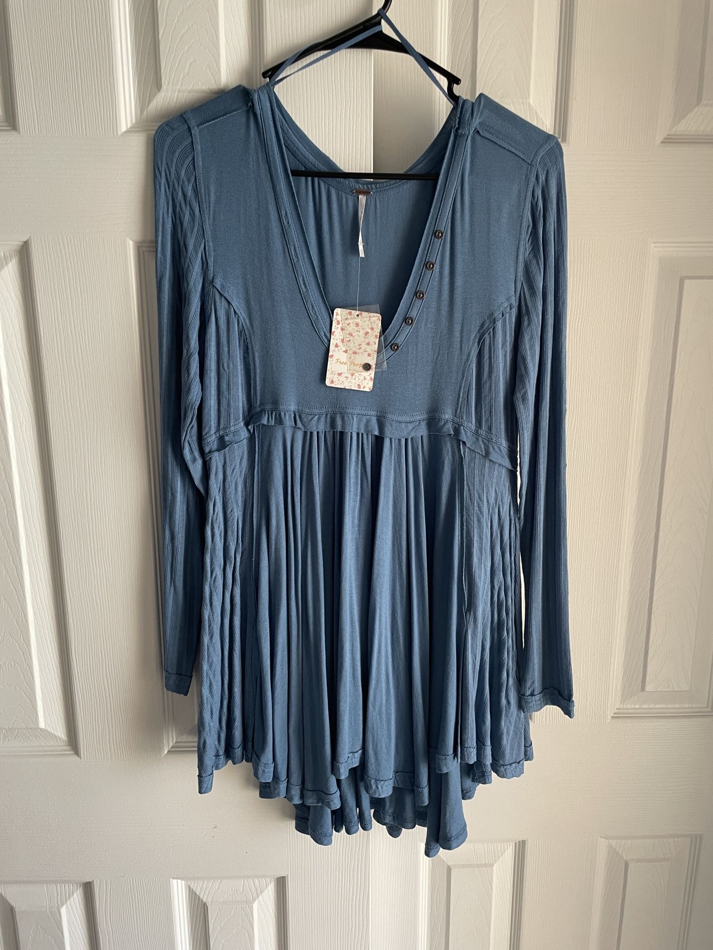 NWT Free People Birdie Henley Top in Denim Blue Tunic Sz XS