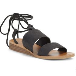 NEW LUCKY BRAND Hadesha black leather wraparound ankle tie sandals women Size 6 1/2M