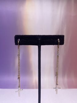 14k Cross Bead Threader Earring
