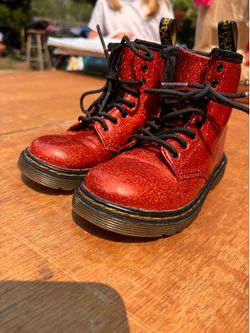 Dr. Martens red glitter toddler boots