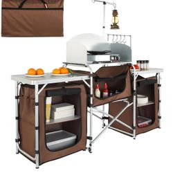 VEVOR Camping Kitchen Table, Folding Outdoor Cooking Table with Storage Carrying Bag, 