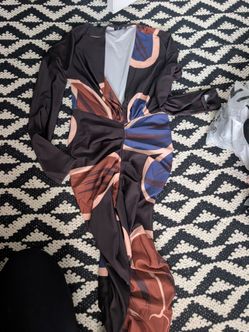 Long Sleeve Abstract Print Wrap Dress medium fashion Nova
