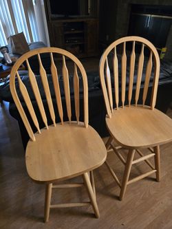 Pair Of Oak Swivel  High Back Stools