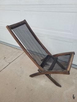 Wood and Rope Folding Lounge Chair