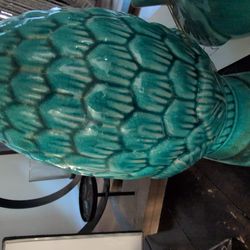 Teal Ceramic Pineapple / Artichoke Figurine - Decorative
