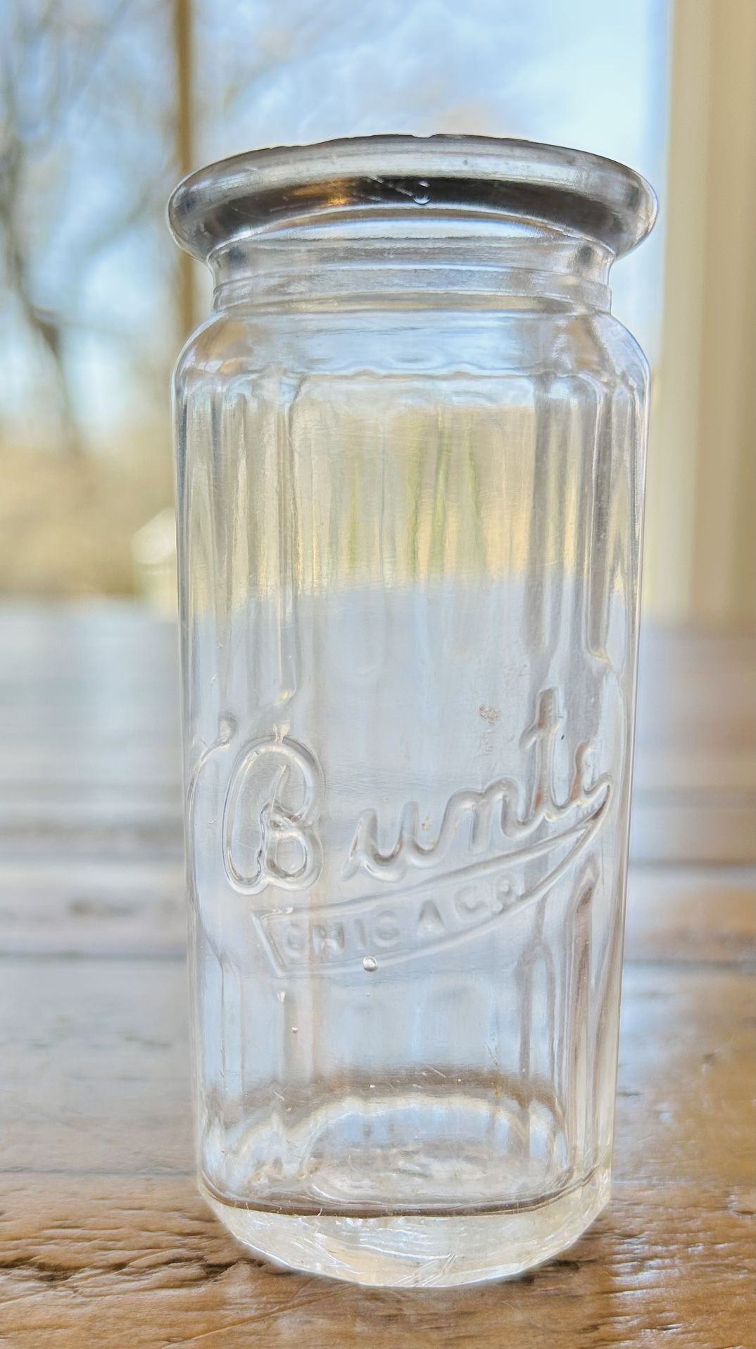 Antique Early 1900's BUNTE (Bros) Chicago CANDY JAR 18-Sided Clear BOTTLE