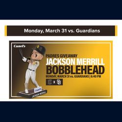 Three San Diego Padres Tickets Tonight Jackson Merril Bobblehead Day 6:40pm 3/31