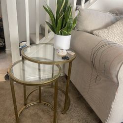 Gold Round Glass Coffee Table And Nesting Tables 
