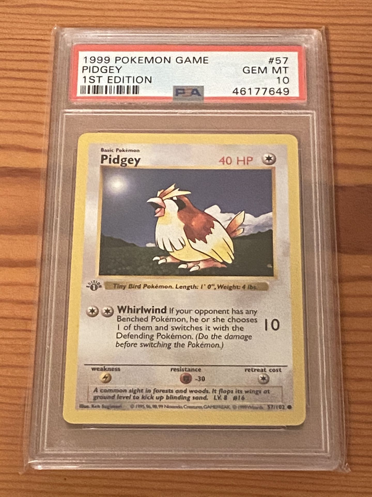 Pokemon PSA 10 Pidgey 1st Edition Base Set 1999 Shadowless GEM MINT 57/102