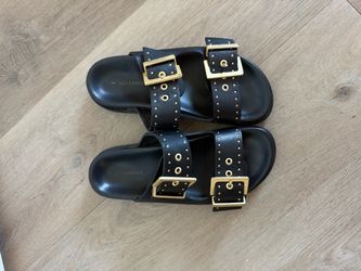AllSaints Black Leather Studded Buckle Sandals