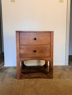Solid Natural Wood 2-Drawer Nightstand / End Table (Mid-Century Modern)