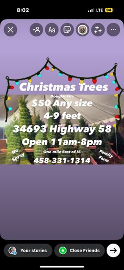 "Freshly 🎄 Cut Christmas Trees from a Local Family Farm – Only $50 for Sizes Ranging from 4 to 9 Feet! 🤶✨"