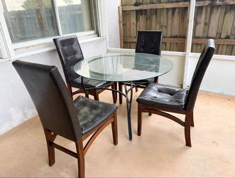 Round Glass Dining Table Set + 4 Chairs