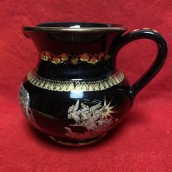 4.75 Inch 24k Black & Gold Handmade In Greece Imported From Greece Greek Ceramic Pitcher