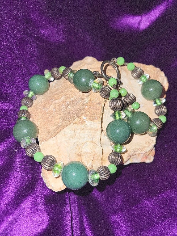 Choker, Jade, Crystal, Silver Beads