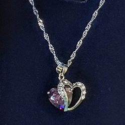 Hearts Amythyst Sterling Silver Necklace