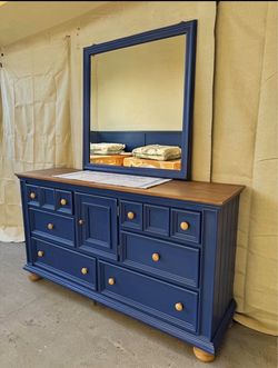 Navy Blue Dresser with Mirror and nightstand