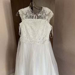 First Communion Elegant White Lace Dress Size 14