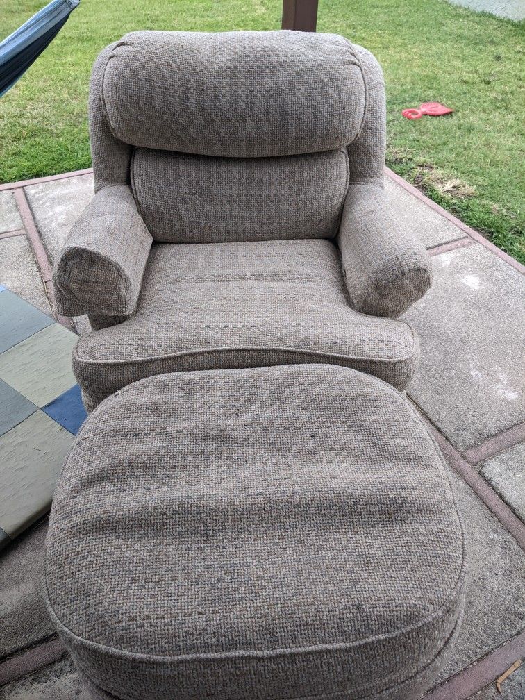 Beige Chair And Ottoman