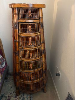 Vintage Burnt Bamboo 7 Drawer Chest of Drawers