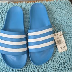 New Adidas Men's Adilette Classic Logo Slide Sandal Aqua White Stripe NWT SZ 10M/11W