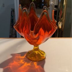 Viking Swung Handkerchief Pedestal Bowl Dish 6 Petal Amberina Glass 7.5" Tall