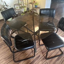 Black Mid Century Glass Dining Table