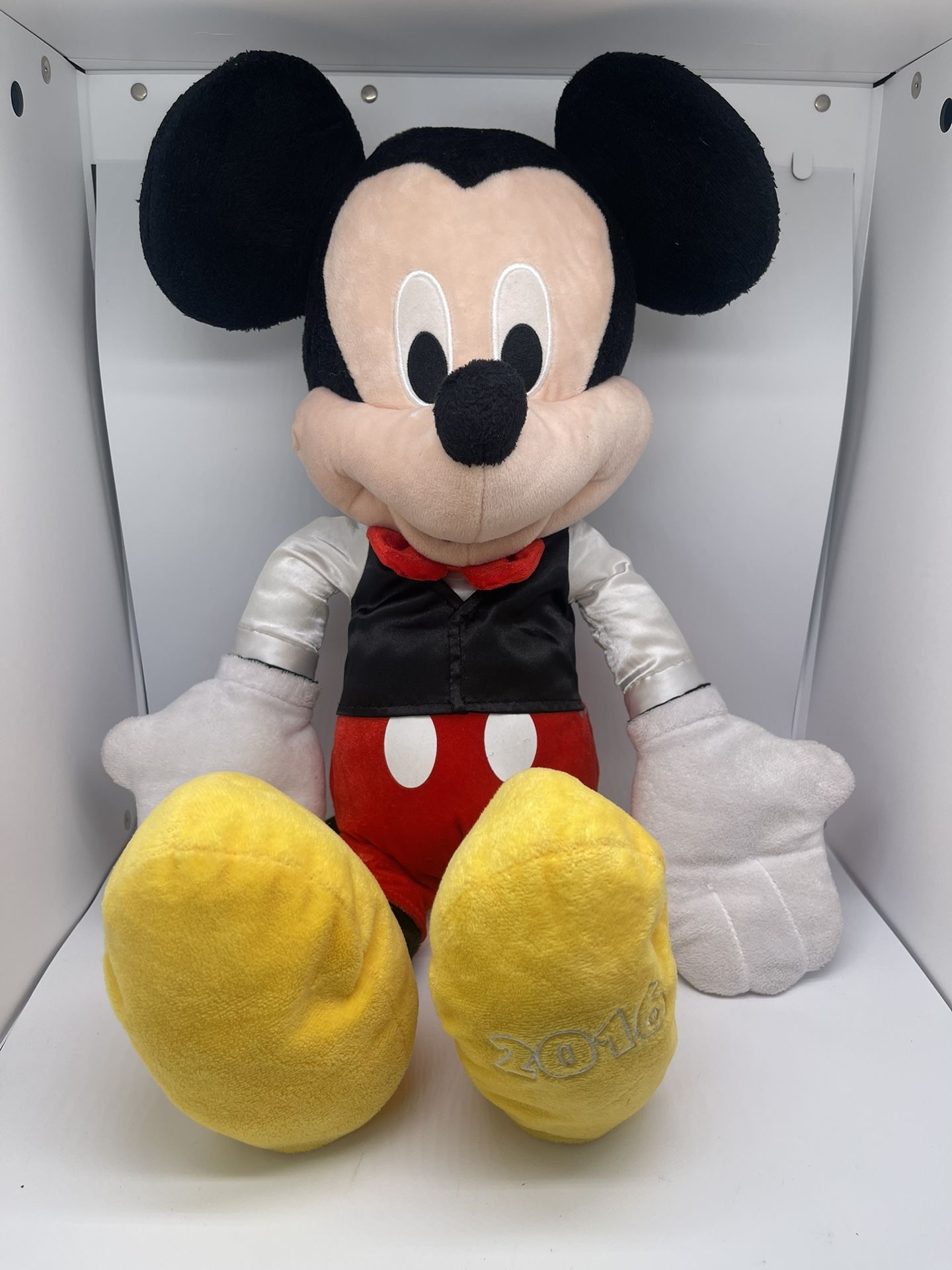 Mickey Mouse Tuxedo Plush Disney Just Play 2016 14" sitting stuffed Plushie.