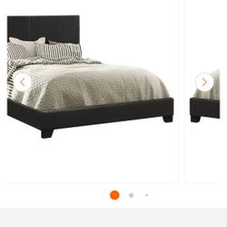 Dorian Black Wood Frame Queen Panel Bed with Faux Leather Upholstery