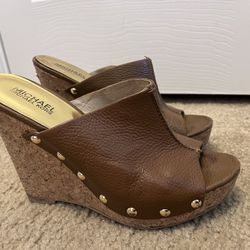 Michael Kors Belinda Leather Studded Open Toe Mules Wedge Shoes
