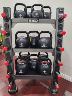 New Marcy 280 lb Soft Kettlebell Set + TKO Storage Rack bundle