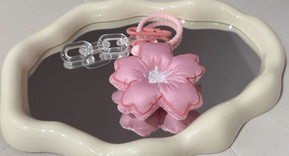 Sakura Plush Flower Keychain