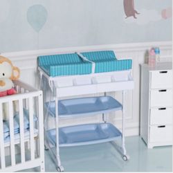 Baby Infant Bath Changing Table W/ Tube-Blue