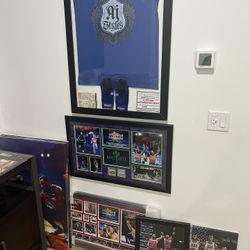 HUGE SPORTS MEMORABILLIA LOT - WWE & NBA *THE ROCK, BROCK LESNAR, HARDY BOYZ, AJ STYLES SIGNED PLAQUES* 