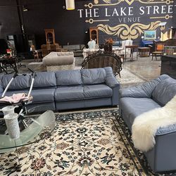 Blue leather  sofa set