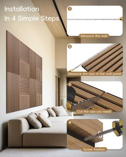 Wood Panels for Wall 2 Pieces Soundproof Wood Slat Wall Panel for Interior Wall Cancelling, Acoustic Wall Panels, Sound Absorbing Panel (Teak)